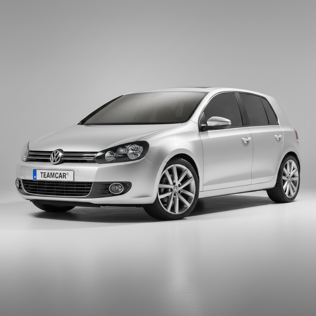 White Volkswagen Golf 6 on a gray background