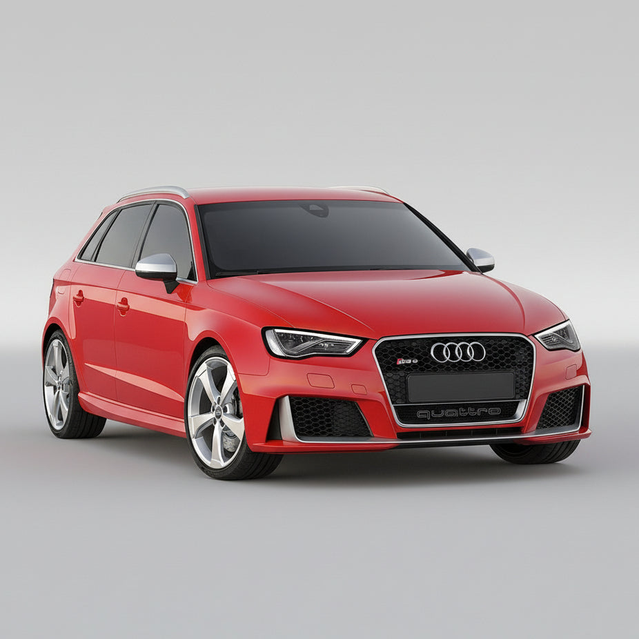 Red Audi rs3 car on a gray background
