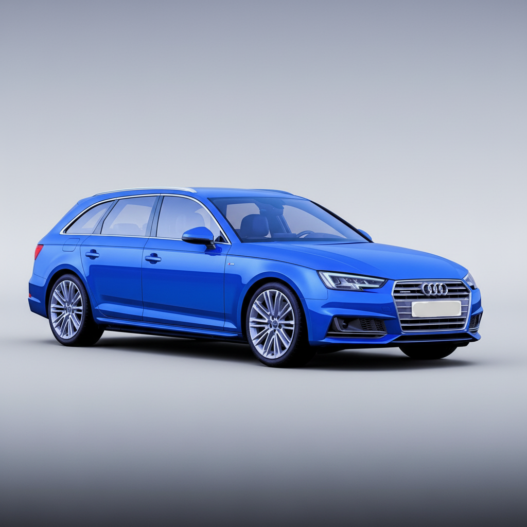 Blue Audi car on a white background