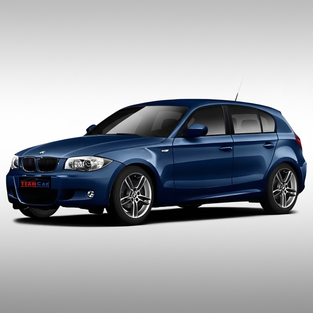 Blue BMW Seria 1 E87 (2004–2011) with Team Car logo on a white background