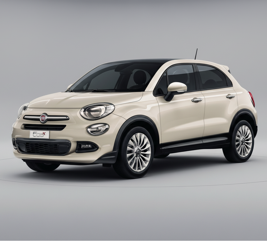Beige Fiat 500X car on a white background