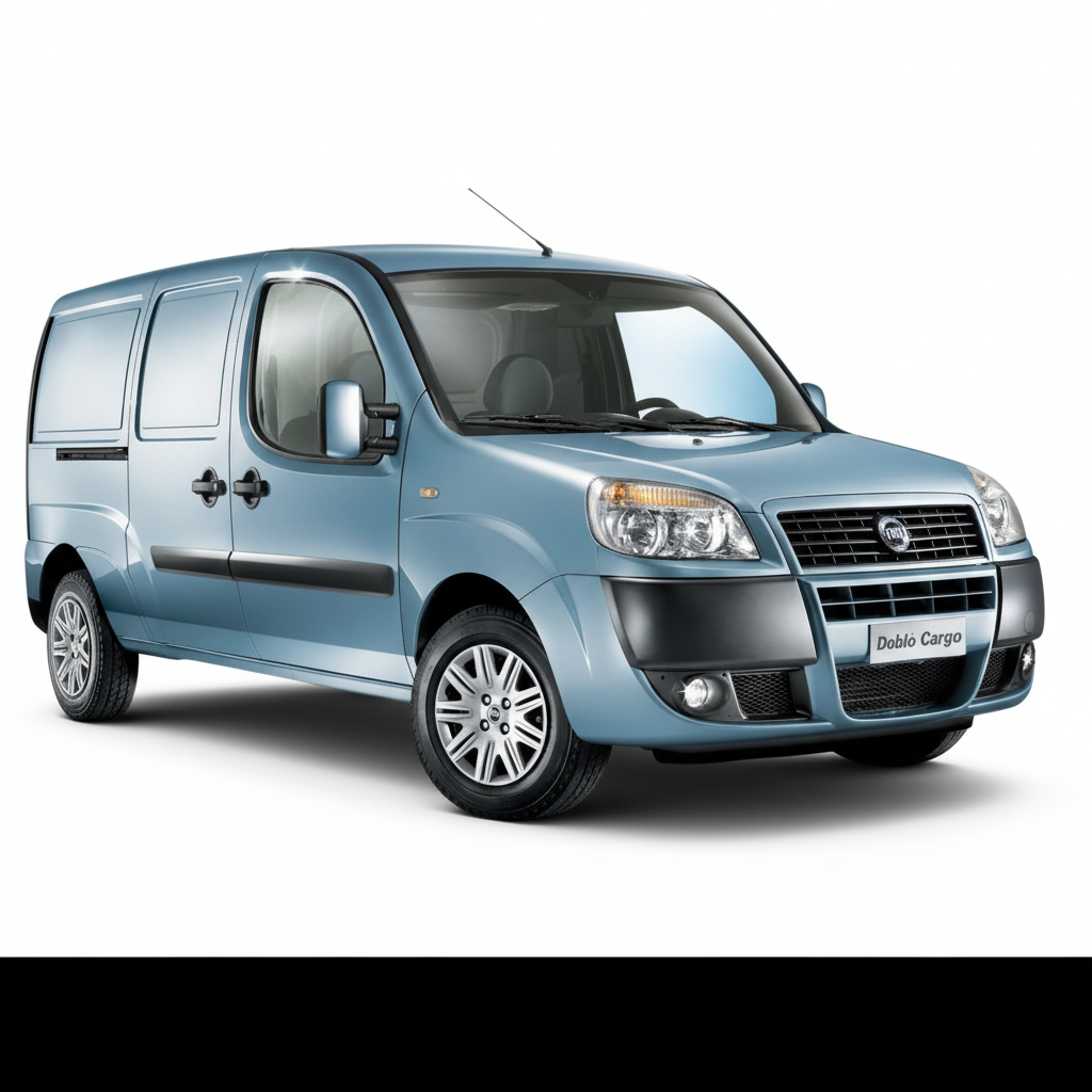 Blue cargo van with Fiat logo on a white background