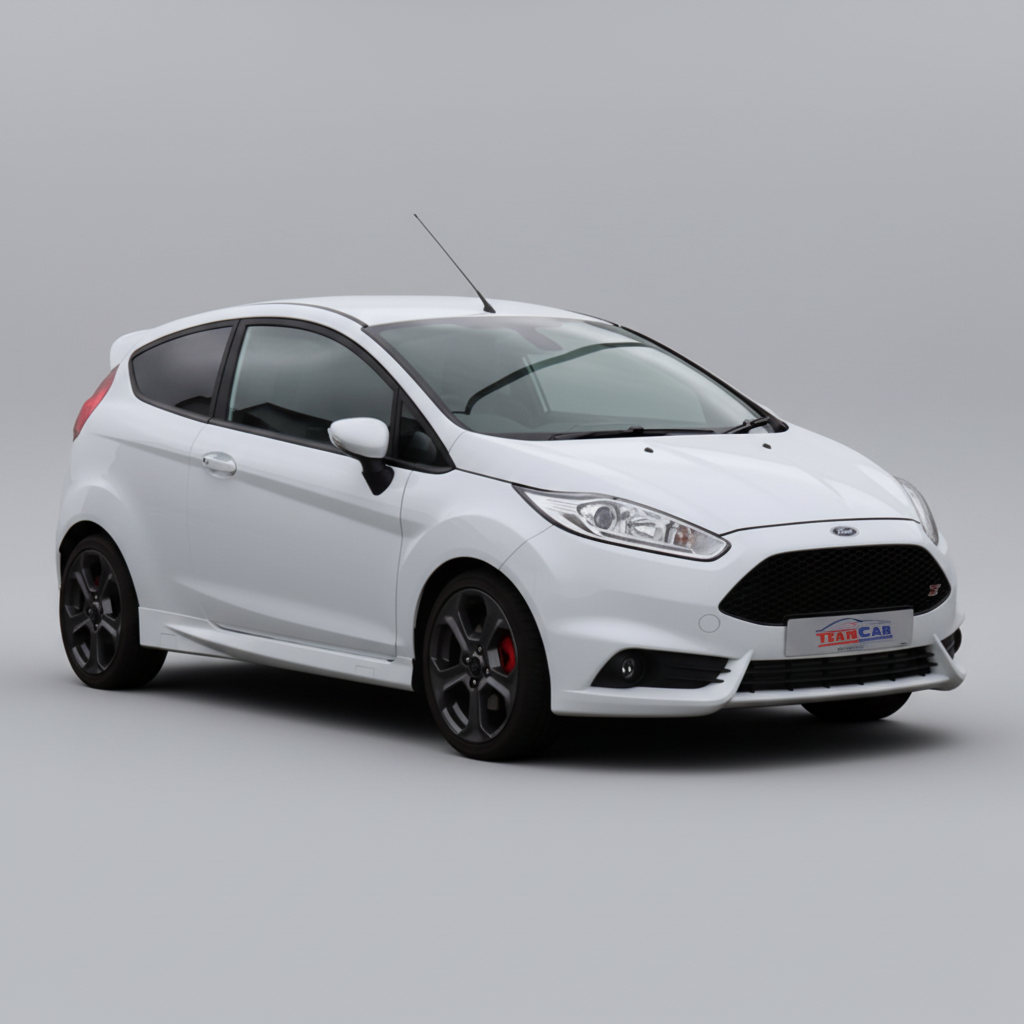 White Ford Fiesta VI Hatchback 3 uși (2013–2017) car on a white background