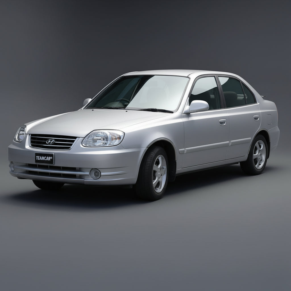 Silver Hyundai car on a gray background