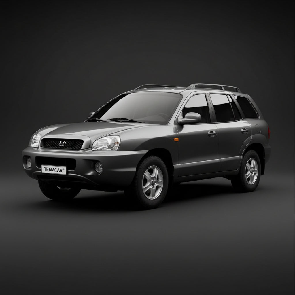 Silver Hyundai Santa Fe SUV on a gray background