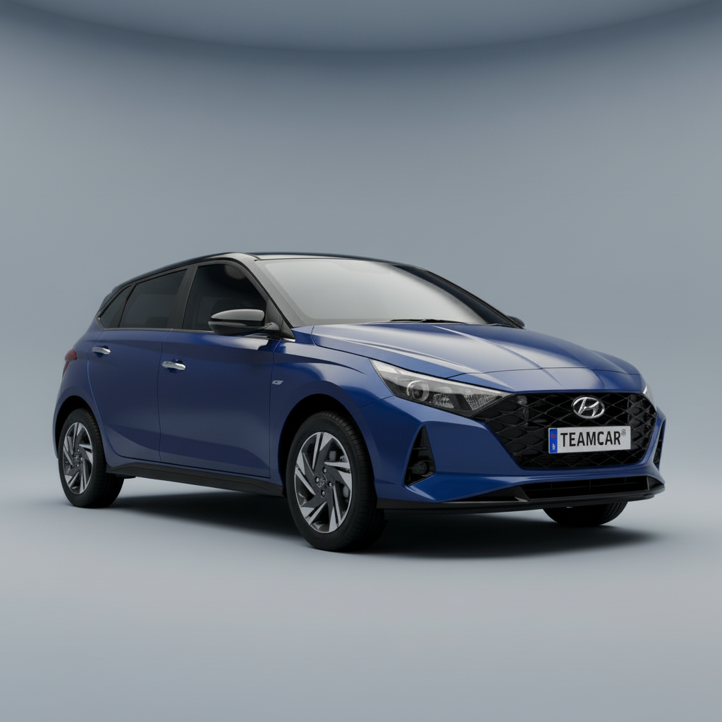 Blue Hyundai car on a gray background
