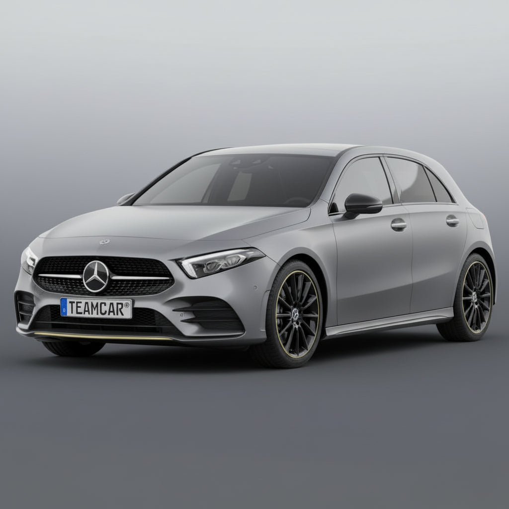 Silver Mercedes-Benz car on a gray background