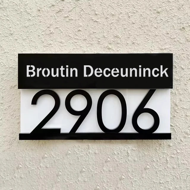 Placă Casă cu Număr Personalizat, Iluminare Solară LED, Acril Durabil, 280x160mm