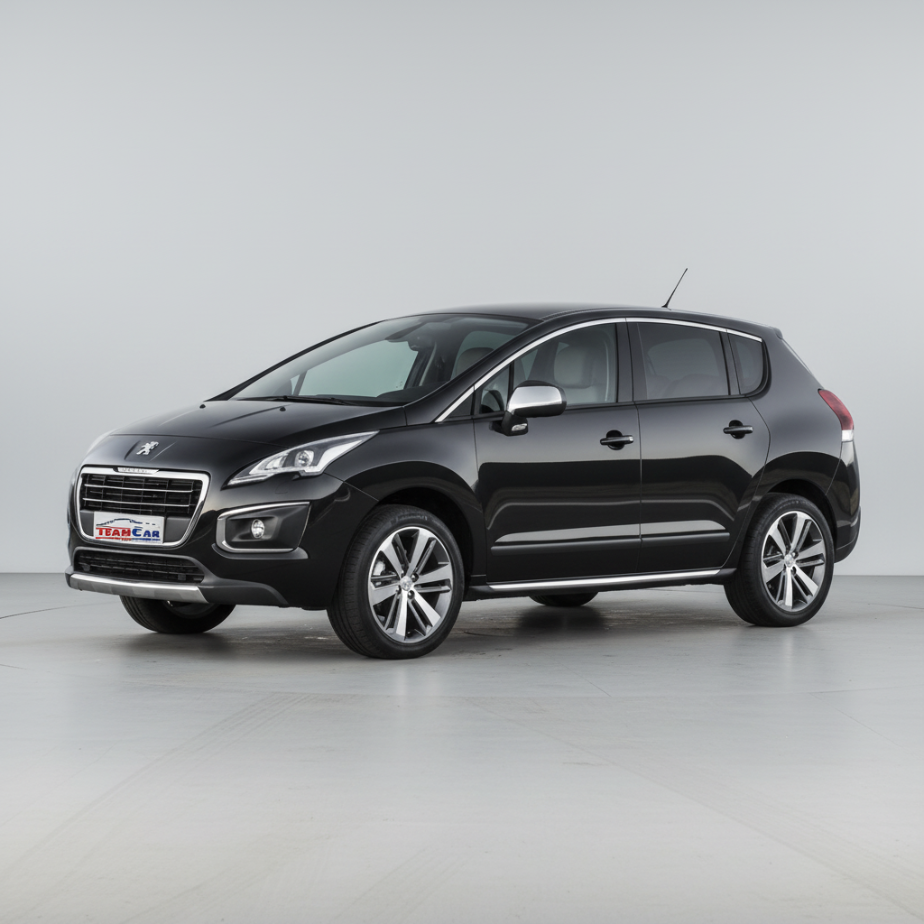 Black Peugeot 3008 I FL 2013–2016 SUV with a clear background