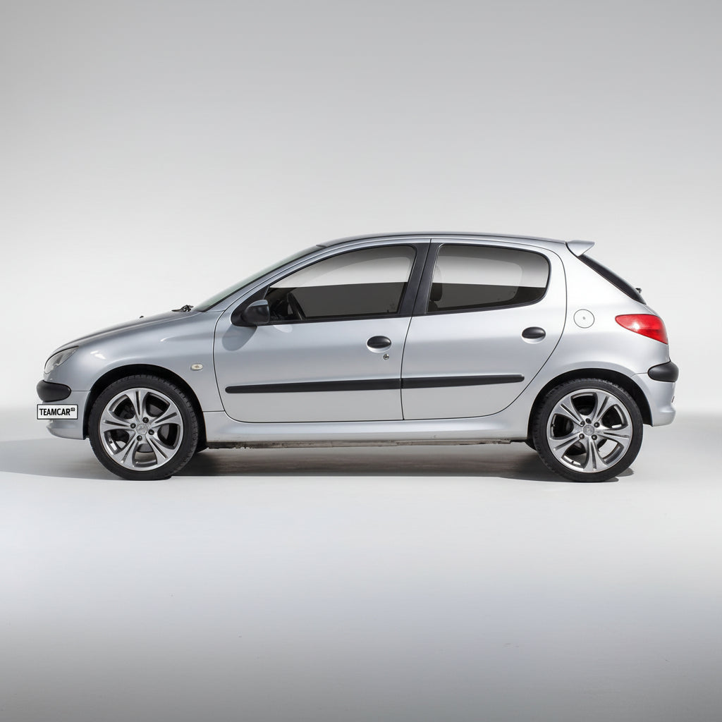 Silver Peugeot 206 (1998–2012) Hatchback on a white background
