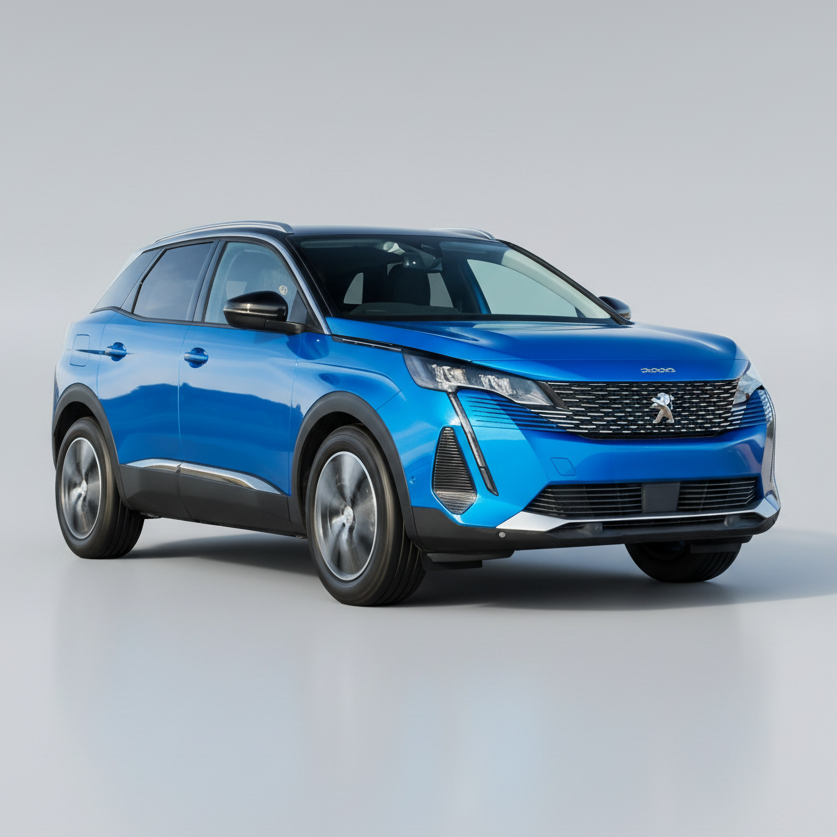 Blue Peugeot 3008 II FL 2020–2023 SUV with a prominent brand logo on a white background