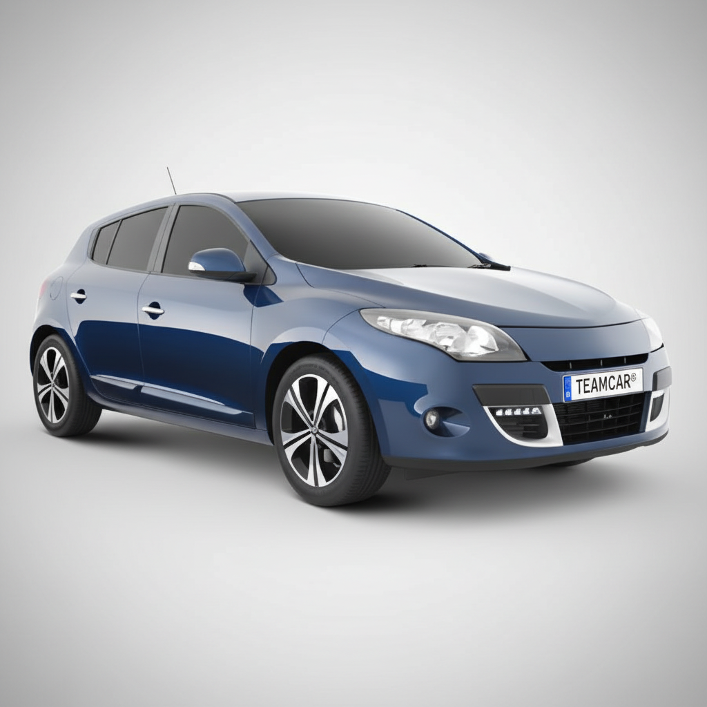 Renault Megane III Hatchback albastru pe fundal gri.