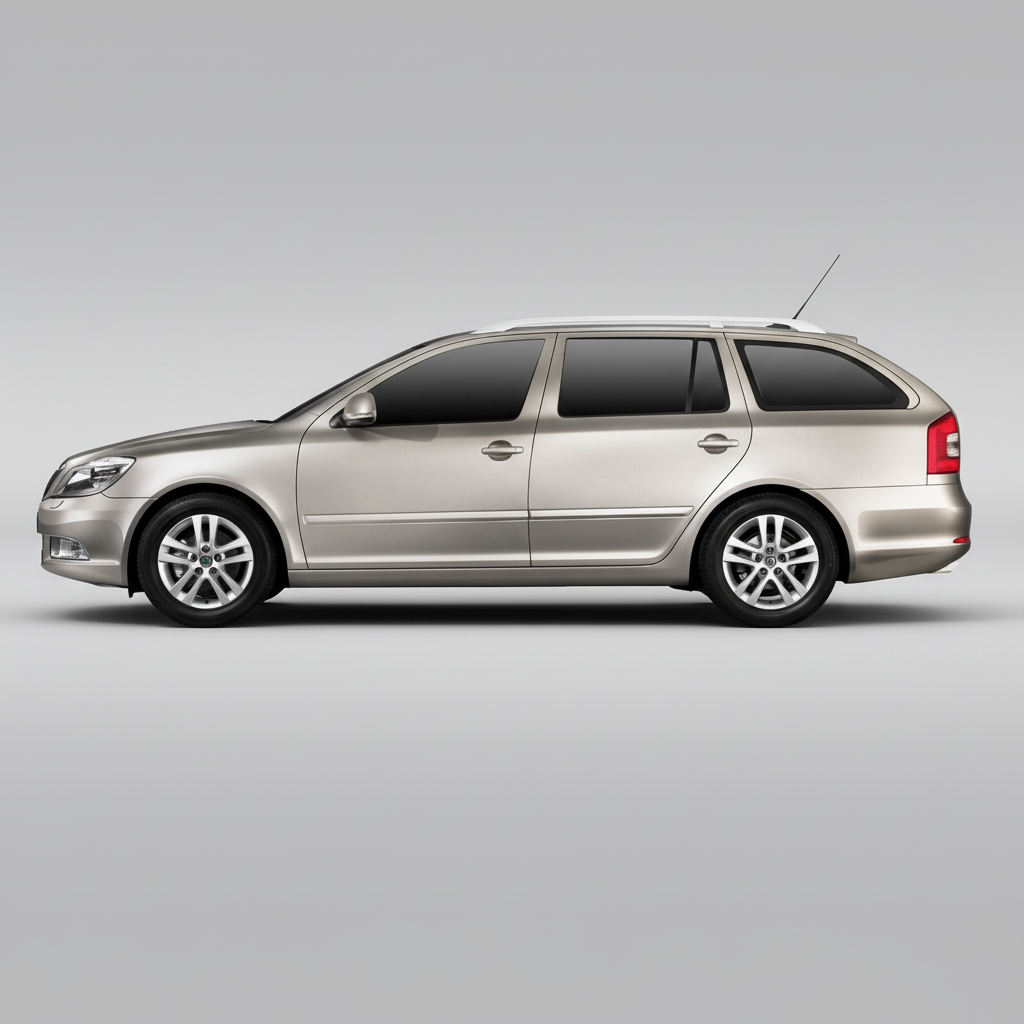 Silver Skoda Octavia II Combi (2009–2013) on a white background