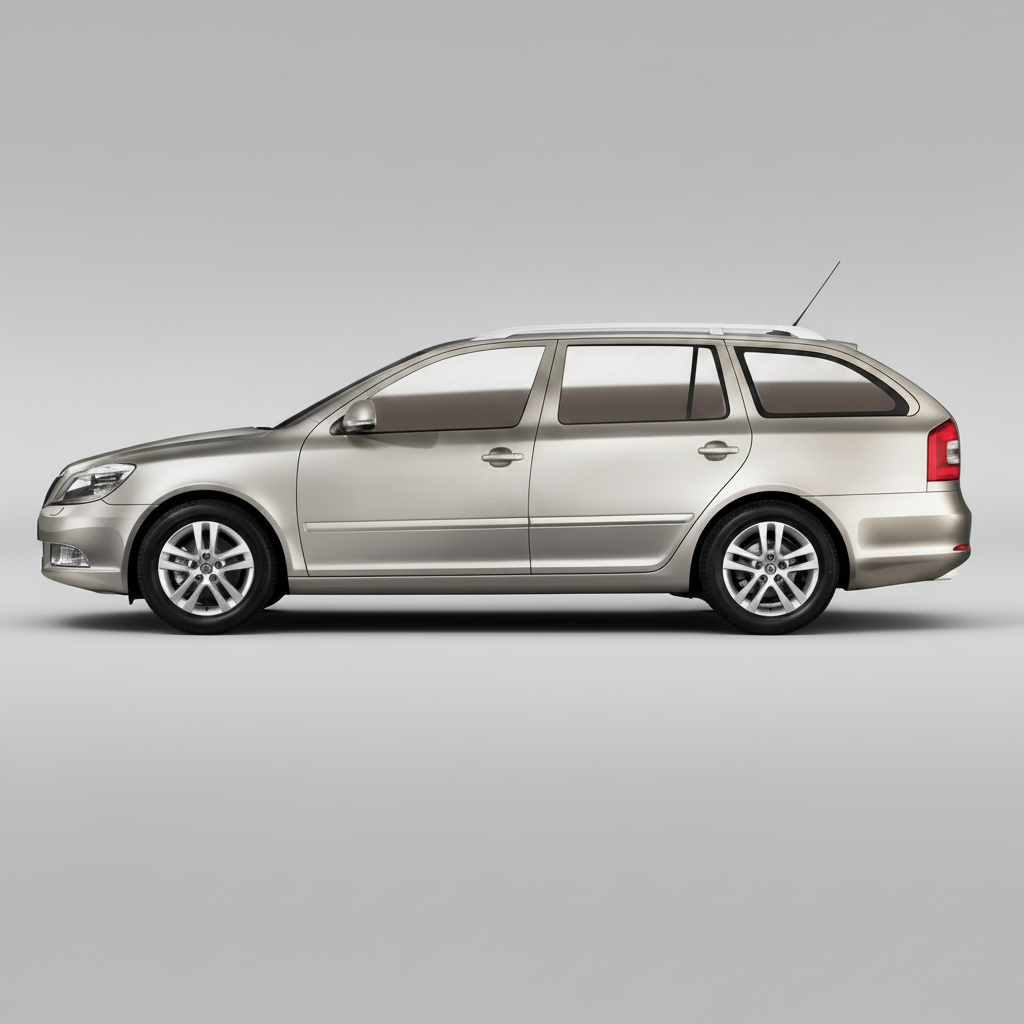 Silver Skoda Octavia II Combi (2009–2013) on a white background