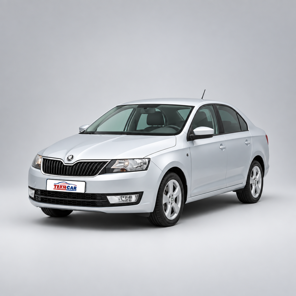Skoda Rapid Liftback argentée (2012–2019) sur fond blanc