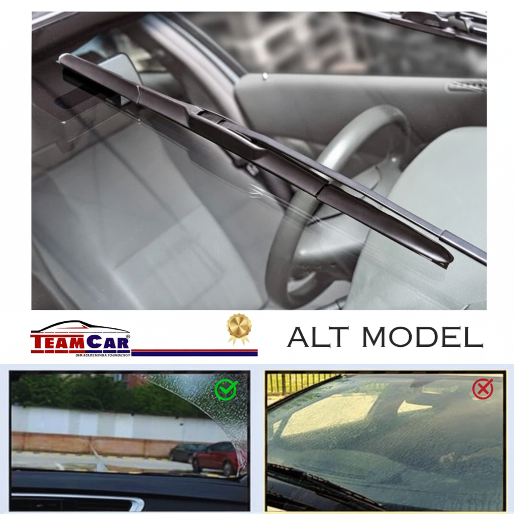 Car wiper blade with a car interior background, featuring TeamCar branding.