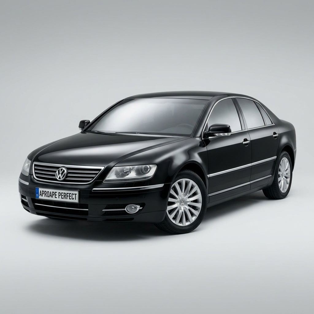 VW Phaeton 3D negru pe fundal gri.