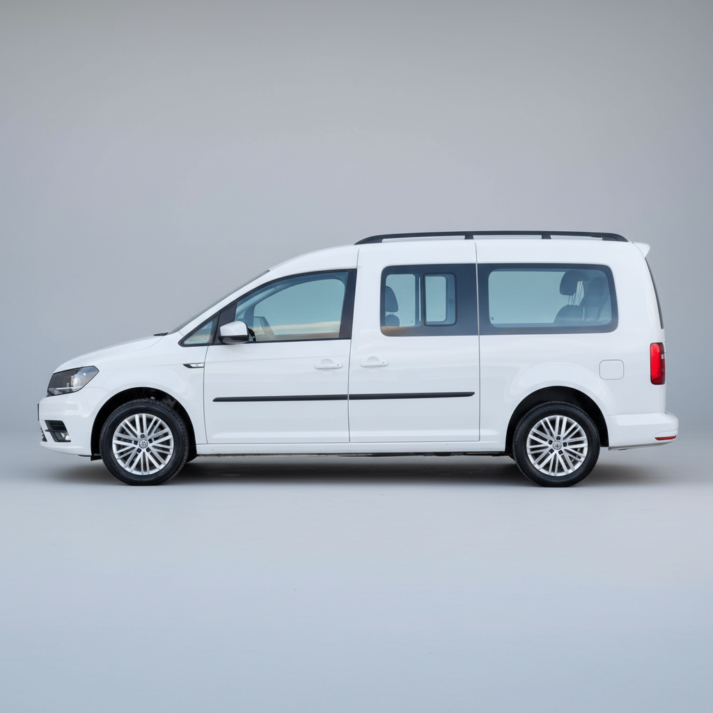 White Volkswagen Caddy III Maxi Life (LWB, MPV) 2010–2015 on a white background