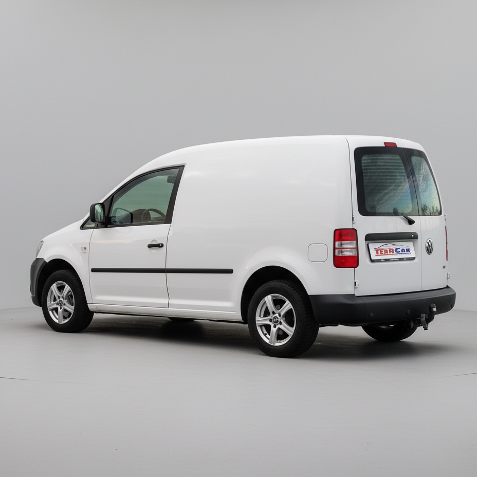 White Volkswagen Caddy III Panel Van vitrat (2007–2010) with visible branding on a white background