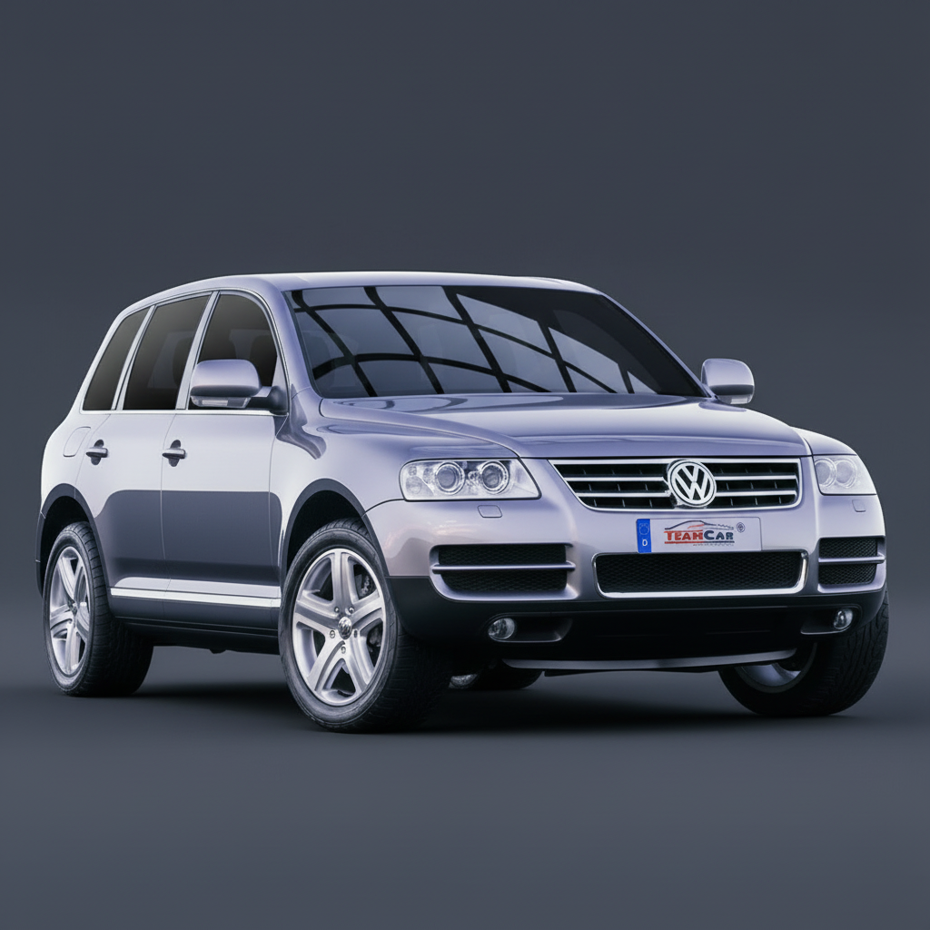 SUV Volkswagen Touareg argintiu pe fundal alb