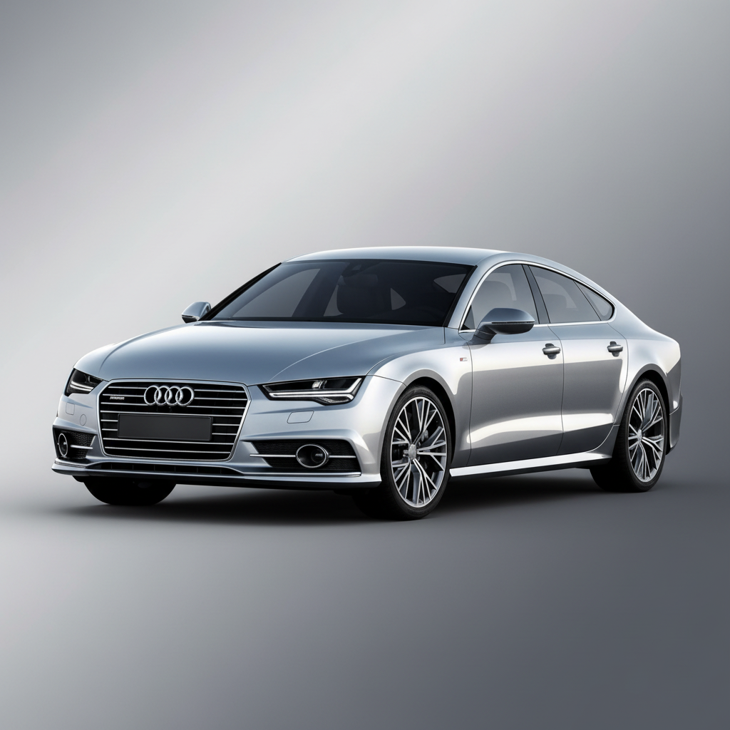 Silver Audi car on a white background