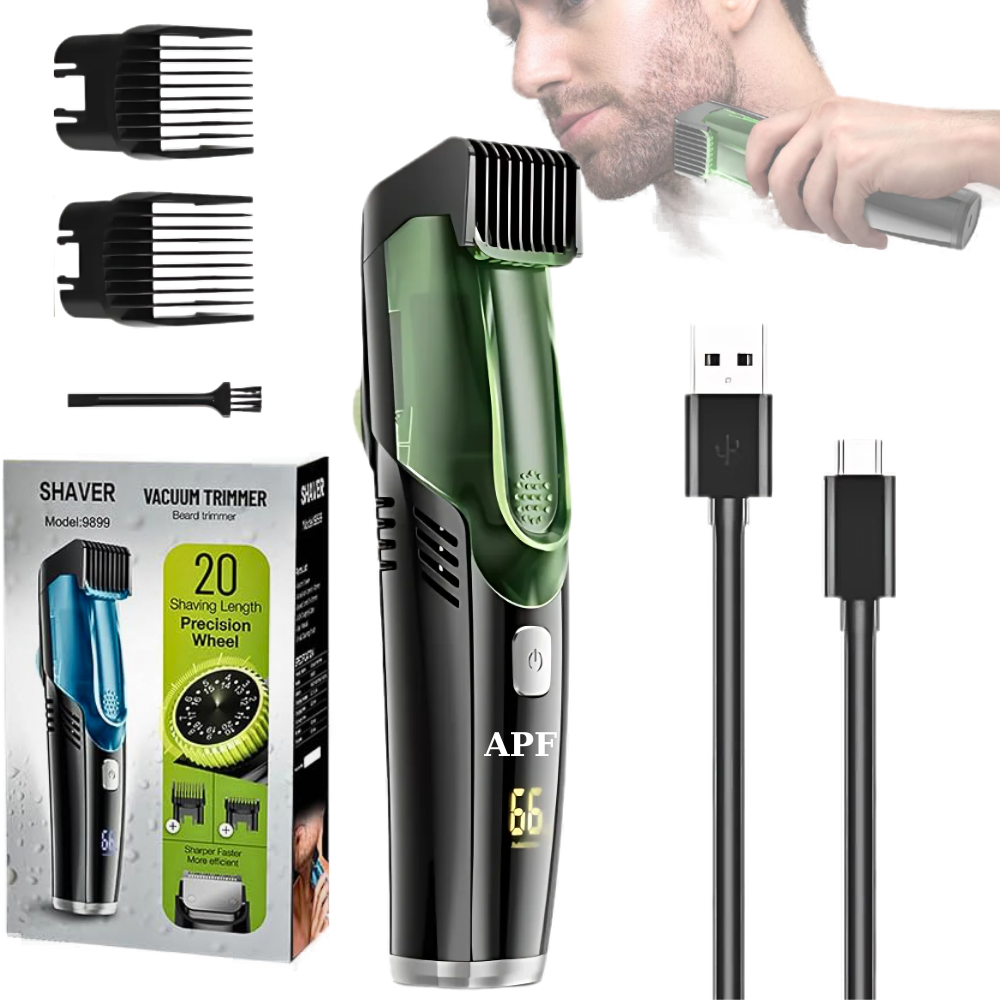Aparat de Tuns Barba cu Aspirare, Trimmer Electric Reîncărcabil IPX6, 20 Setări de Lungime, Lame din Oțel Inoxidabil