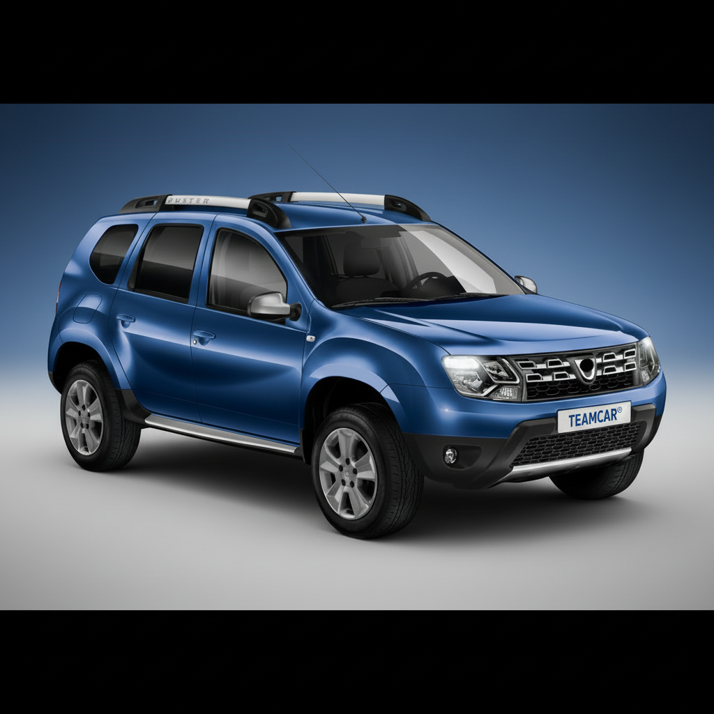 Blue Dacia Duster SUV on a white background