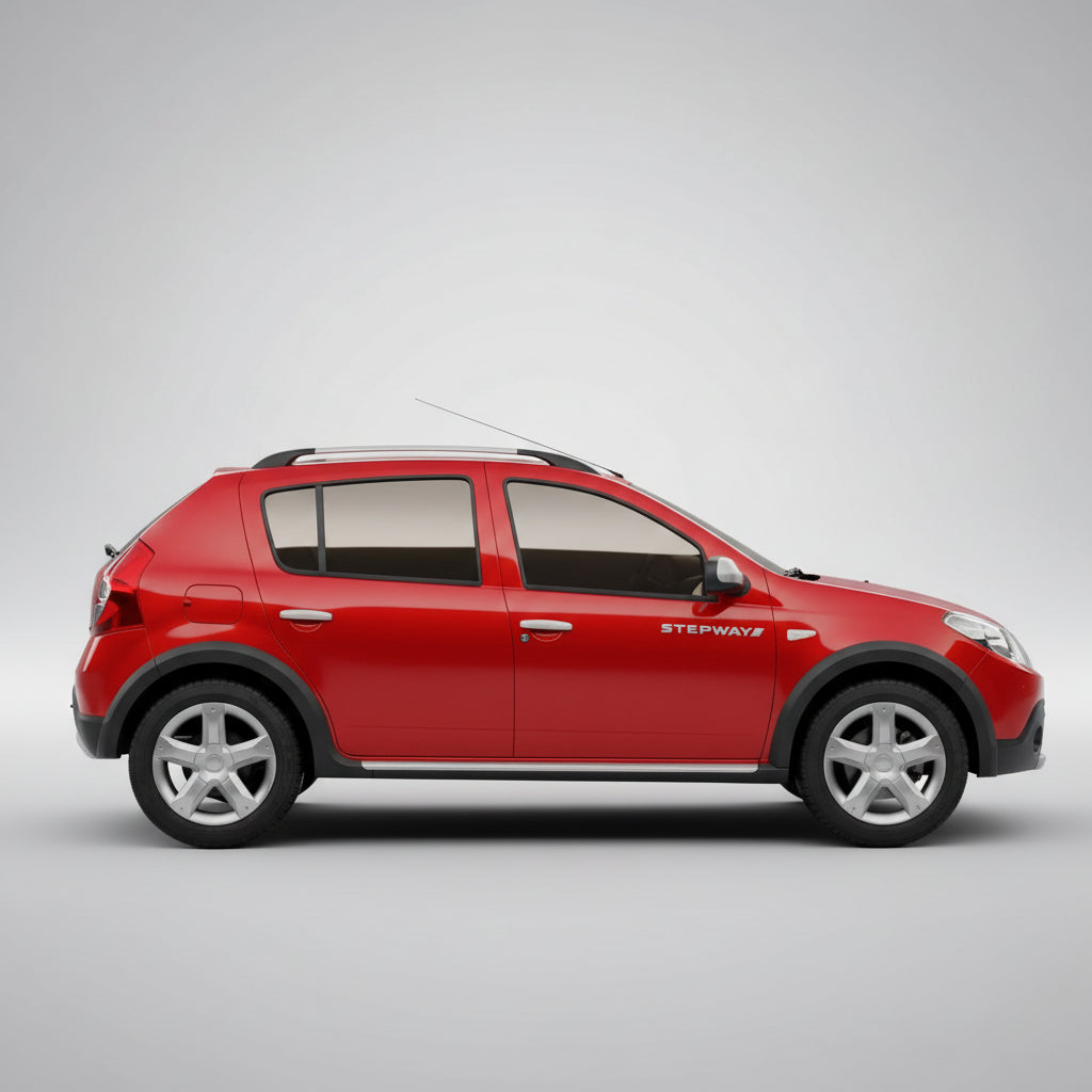 Red SUV with 'Stepway' branding on a gray background