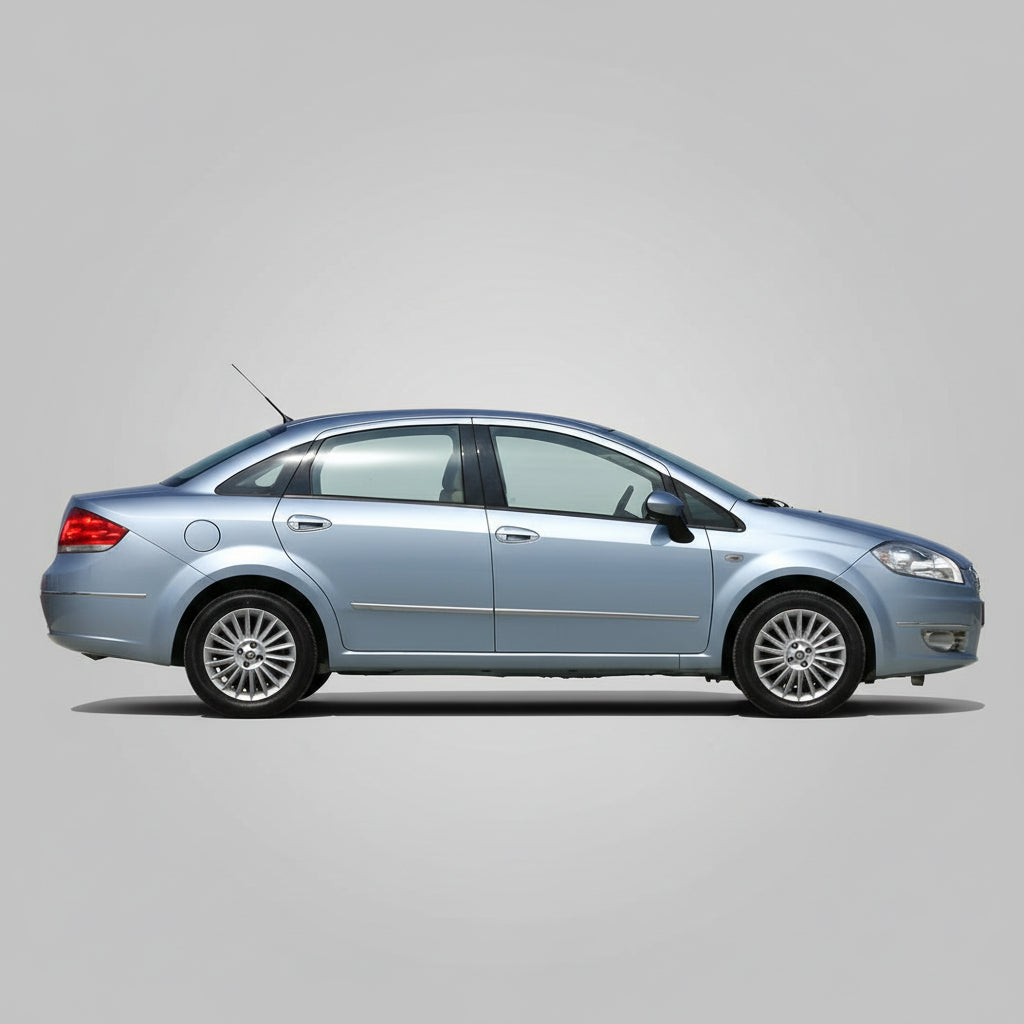Side view of a silver Fiat Linea (323) 2016-2018 on a plain background