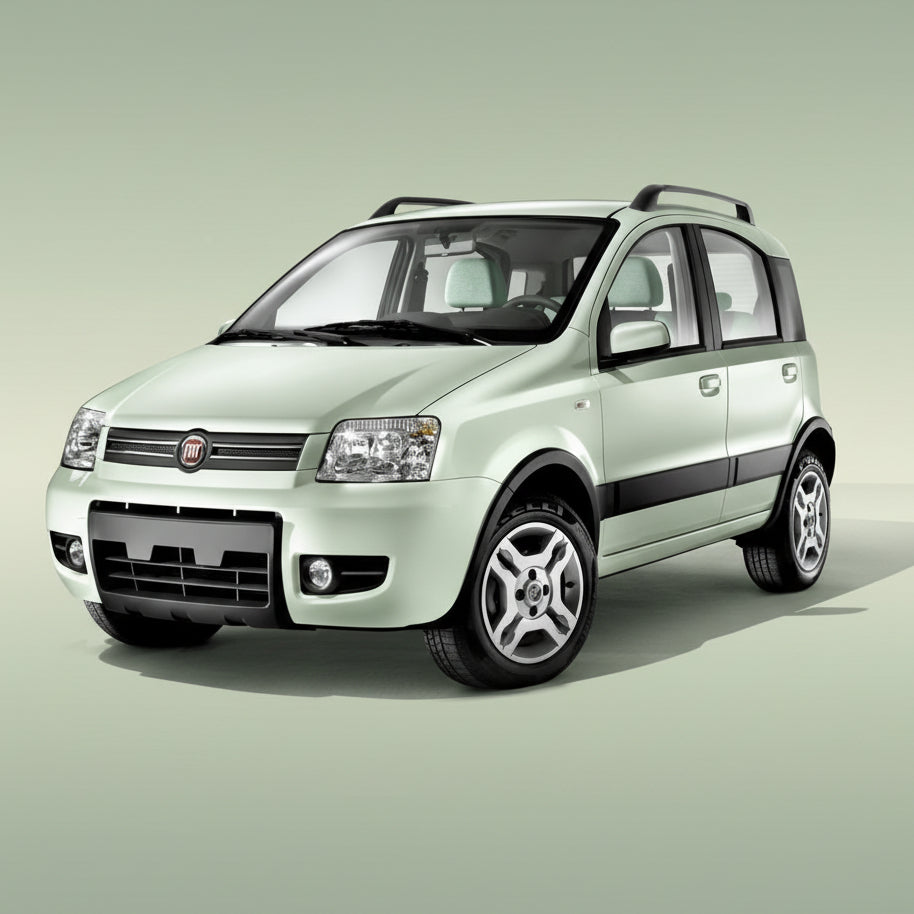 Light green compact car on a light gray background
