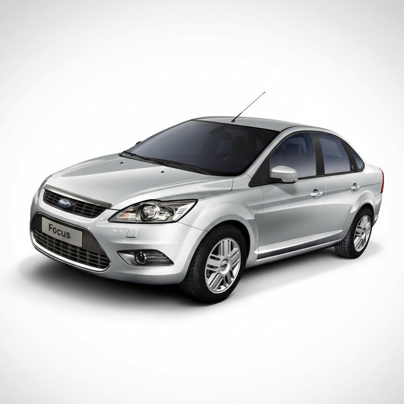 Silver Ford Focus car on a white background