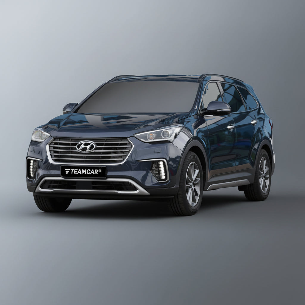Blue Hyundai SUV on a gray background