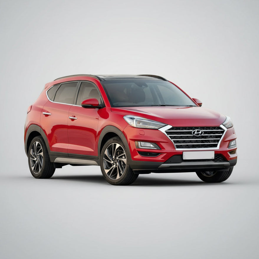 Red Hyundai SUV on a gray background