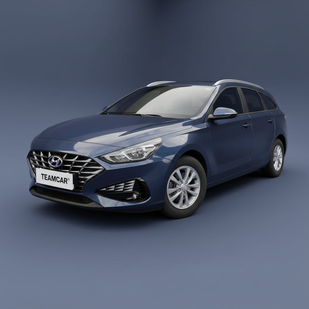Blue Hyundai car on a gray background