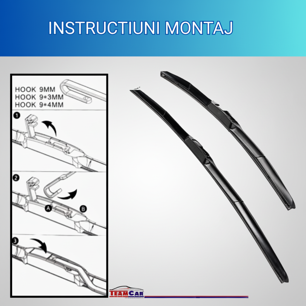 Car wiper blades with installation instructions on a white background