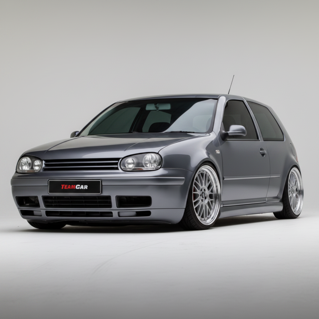 Gray volkswagen golf 4 on a white background