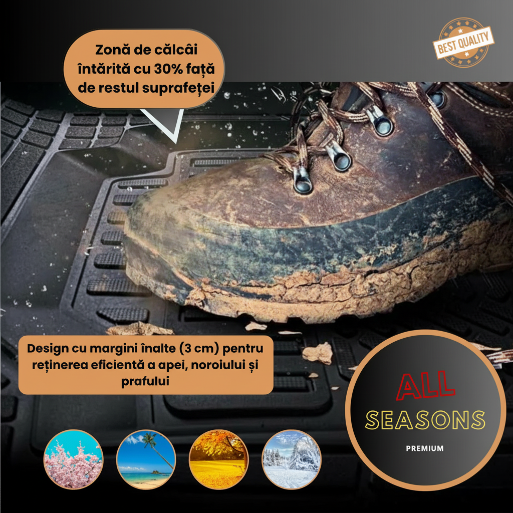 Covorase auto tip tavita cauciuc antiderapant, usor de curatat