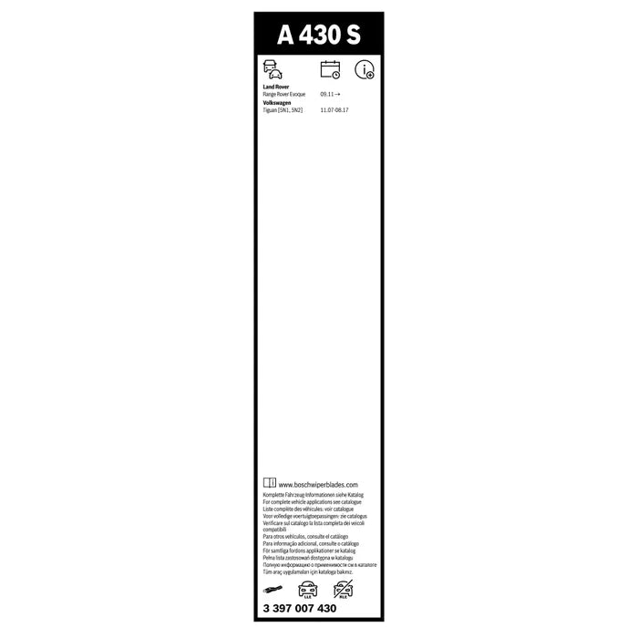 Etichetă Bosch A430S cu aplicații auto și codul 3 397 007 430