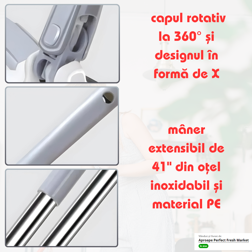 Mop pentru Podea X Type AURORA cu Capete de Mop de Înlocuire, Auto-Stoarcere și Mâini Libere pentru Spălare, Instrument de Curățare pentru Casă