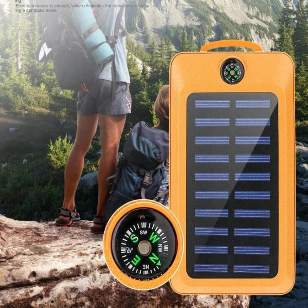 Lanternă Solară Puternică și Rezistentă la Apă cu Power Bank 16800 mAh, Busolă, LED și Încărcare USB pentru Camping