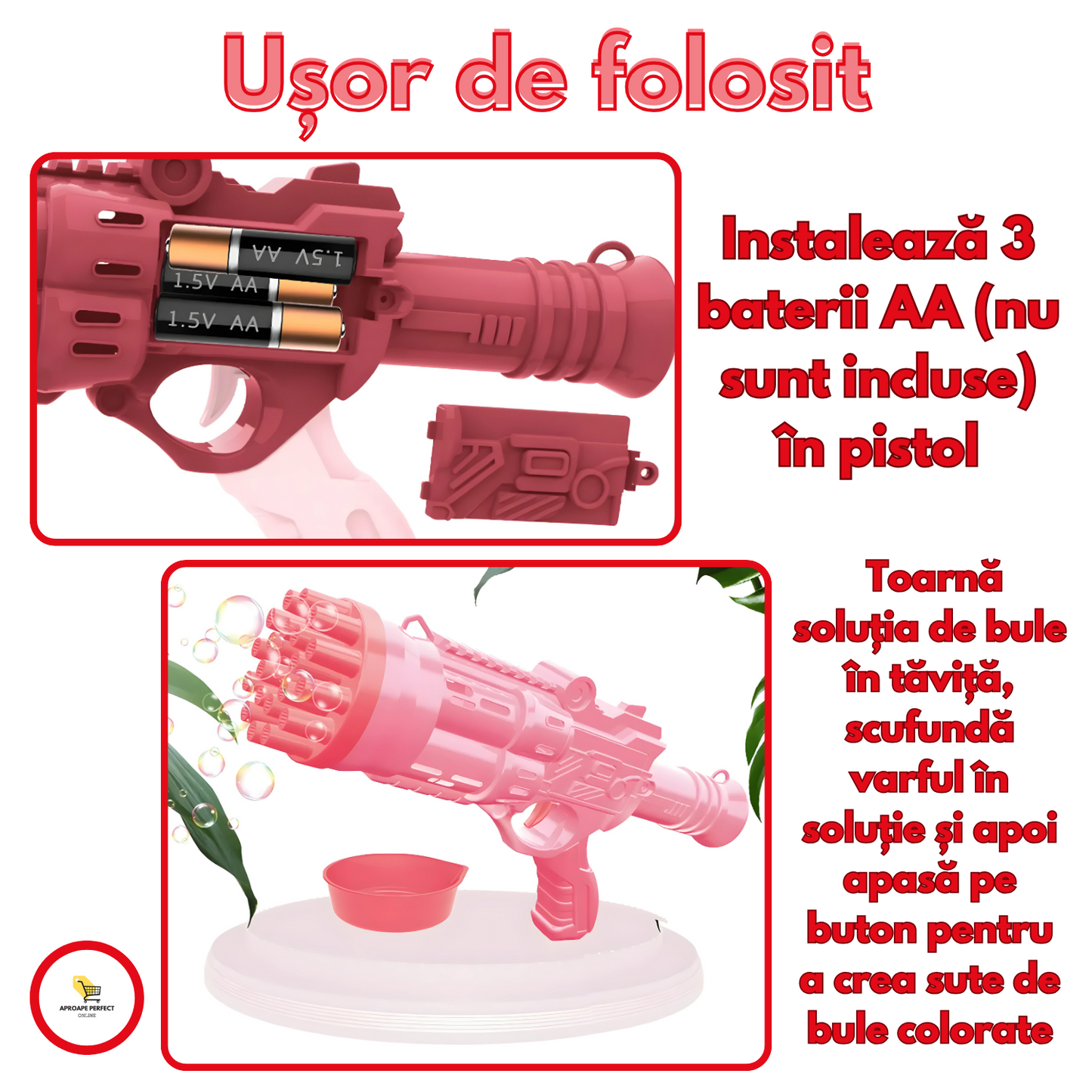 Pistol cu bule de săpun, Mașină automată cu 24 de orificii pentru copii, Fabricator de bule pentru evenimente festive