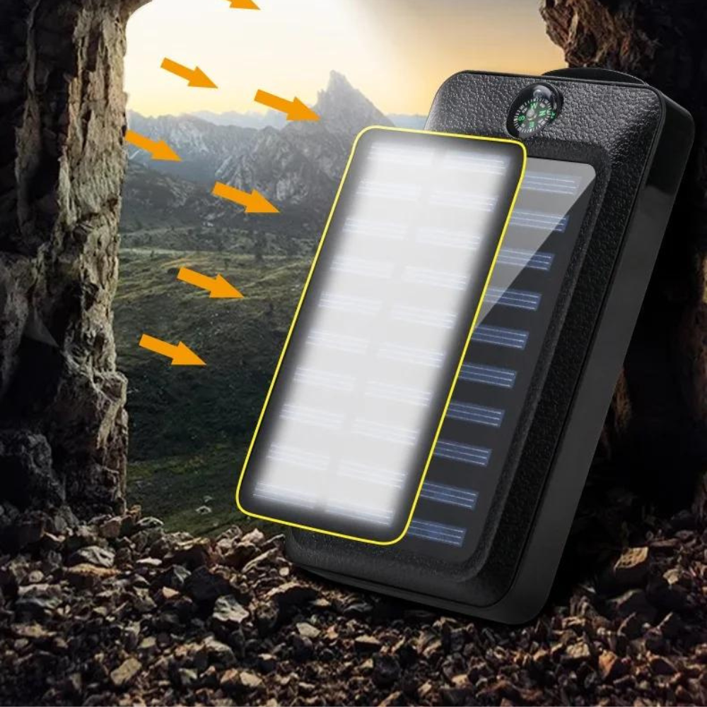 Lanternă Solară Puternică și Rezistentă la Apă cu Power Bank 16800 mAh, Busolă, LED și Încărcare USB pentru Camping