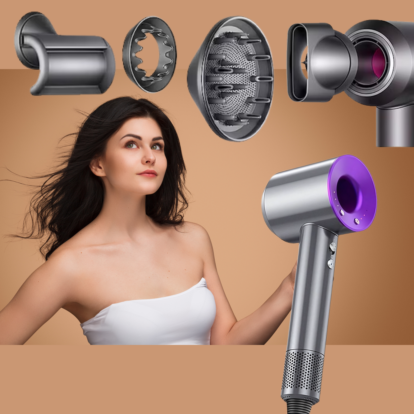 Uscator de Par Profesional APF® – Ioni Negativi, Aer Rece/Cald, 3 Viteze, 4 Temperaturi, 5 Accesorii Interschimbabile