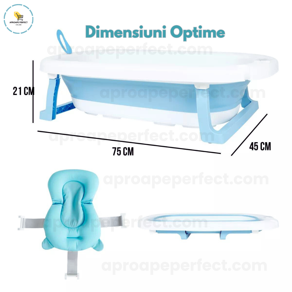 Cada de Baie Pliabilă Portabilă cu Termometru si Perna pentru Bebeluși