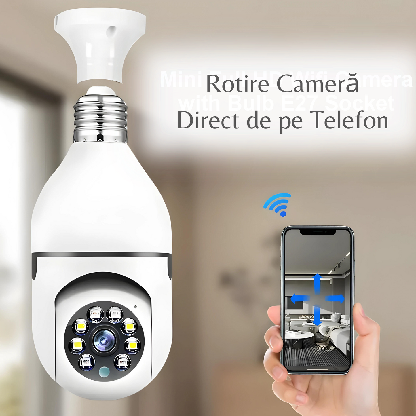 Camera WiFi 2.4G&5G 5MP pentru Exterior, SupraveghereWireless CCTV IP E27, ZoomDigital 4X, Funcție de Urmarire Inteligentă