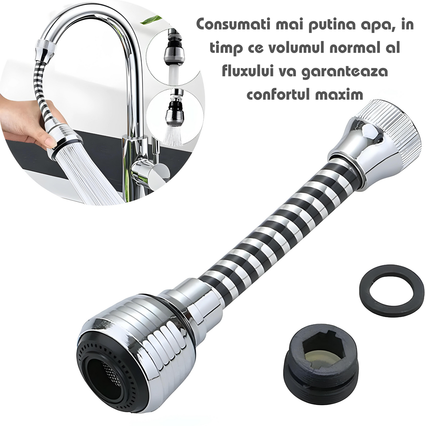 Kit 2 Piese AeratorRobinet Rotativ 360° cu Filtru - EconomisireaApei și FiltrareaInBaie sau Bucătărie