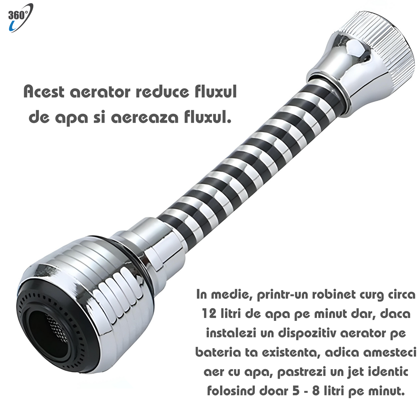 Kit 2 Piese AeratorRobinet Rotativ 360° cu Filtru - EconomisireaApei și FiltrareaInBaie sau Bucătărie