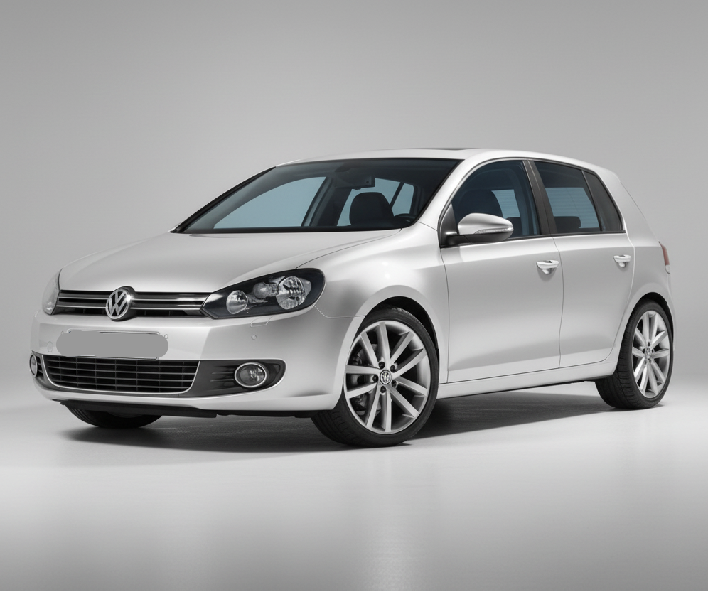 White Volkswagen Golf 6 on a gray background