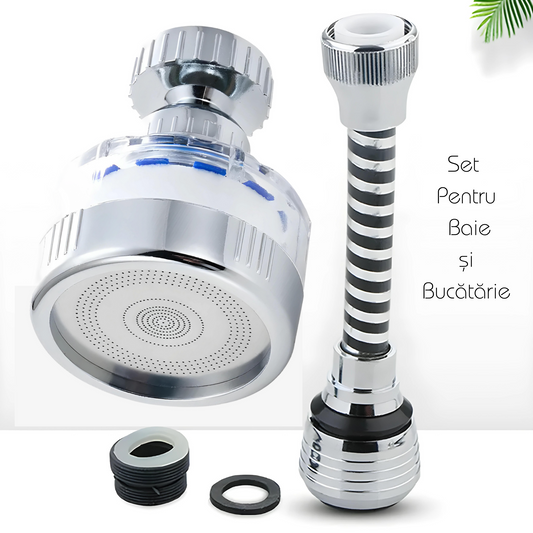 Kit 2 Piese AeratorRobinet Rotativ 360° cu Filtru - EconomisireaApei și FiltrareaInBaie sau Bucătărie