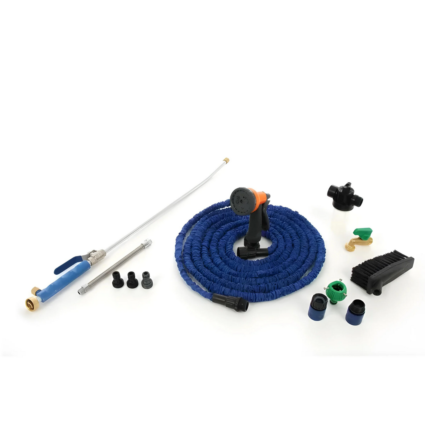 Kit pentru irigatii cu furtun pentru gradina, extensibil 19 mm, 5-15 m + cuple + pistol de stropit + perie